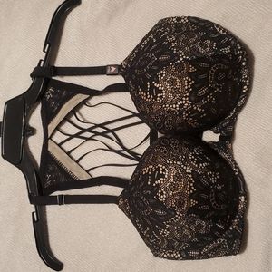 Victoria Secret Very Sexy Push Up, Black Lace, Lace Up, Straps, Grommets 36 DD